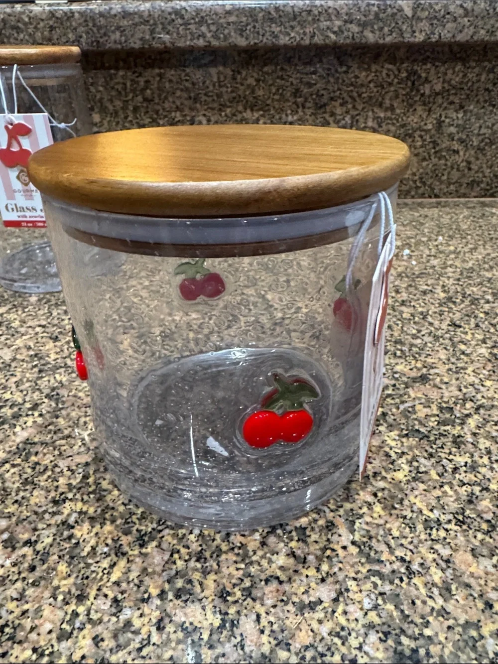 Cherry Glass Storage Jars with Wooden Lids - Set of 3